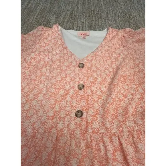 Evri Women’s Peach & White Flared Lined Dress Woman Size 0X Or 14W Lined - Picture 5 of 5